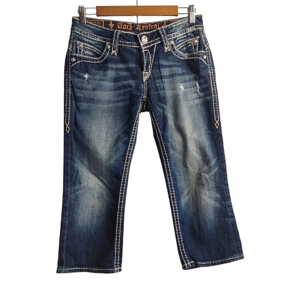 Rock Revival Denim - Rock Revival Women's Blue Embroidered Capri Jeans Size 27